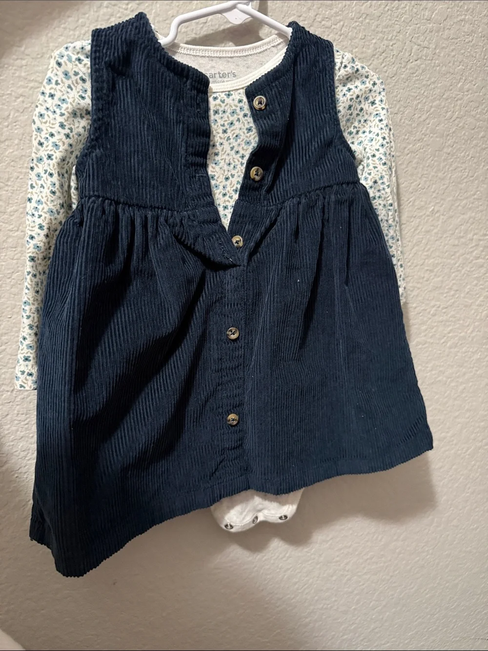 Carter's Navy Corduroy Button Dress with Floral Bodysuit